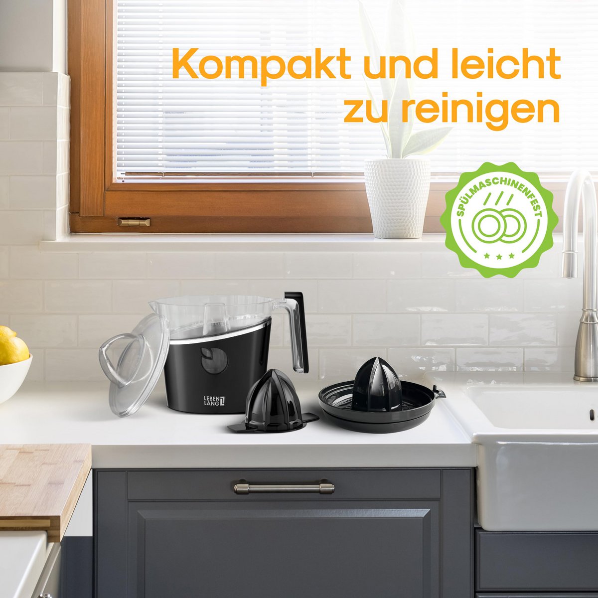 LEBENLANG Saftpresse elektrisch 800ml & Verstellbares Sieb - Orangenpresse, Zitruspresse, Zitronenpresse Obstpresse I Orangensaftpresse