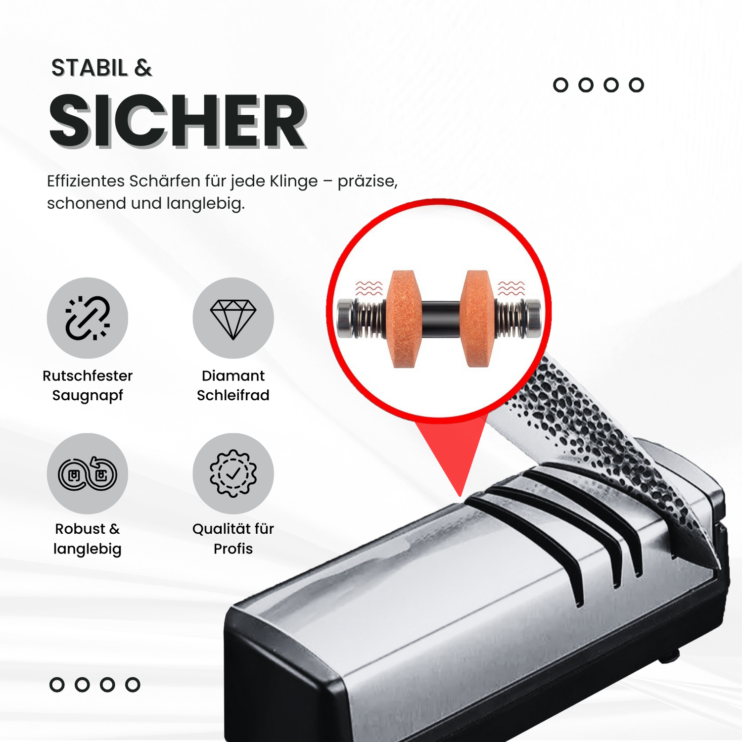 Messerglück® Elektrischer USB-Messerschärfer – Kabelloser Diamant-Schleifer für Messer & Scheren