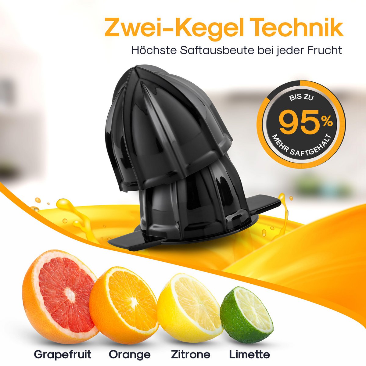 LEBENLANG Saftpresse elektrisch 800ml & Verstellbares Sieb - Orangenpresse, Zitruspresse, Zitronenpresse Obstpresse I Orangensaftpresse