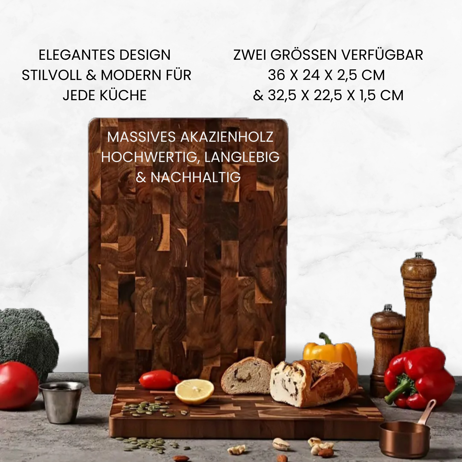 Premium cutting board made of solid, unglued pear wood - with a unique rotating handle