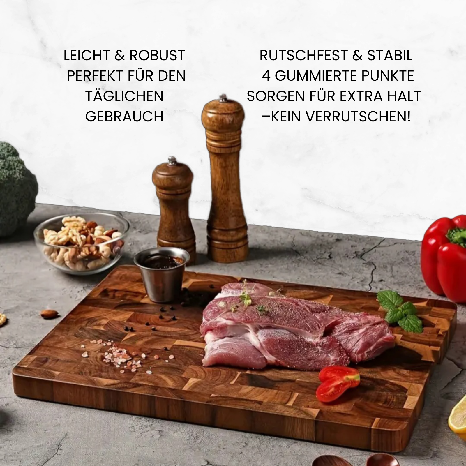 Premium cutting board made of solid, unglued pear wood - with a unique rotating handle