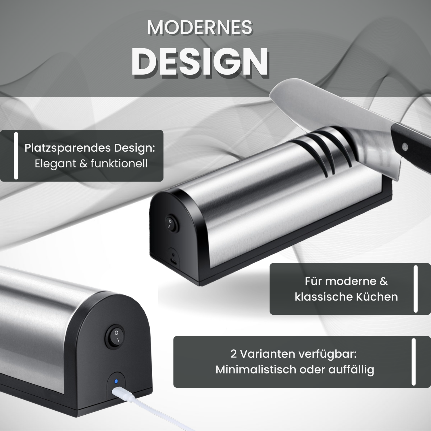 Messerglück® Elektrischer USB-Messerschärfer – Kabelloser Diamant-Schleifer für Messer & Scheren