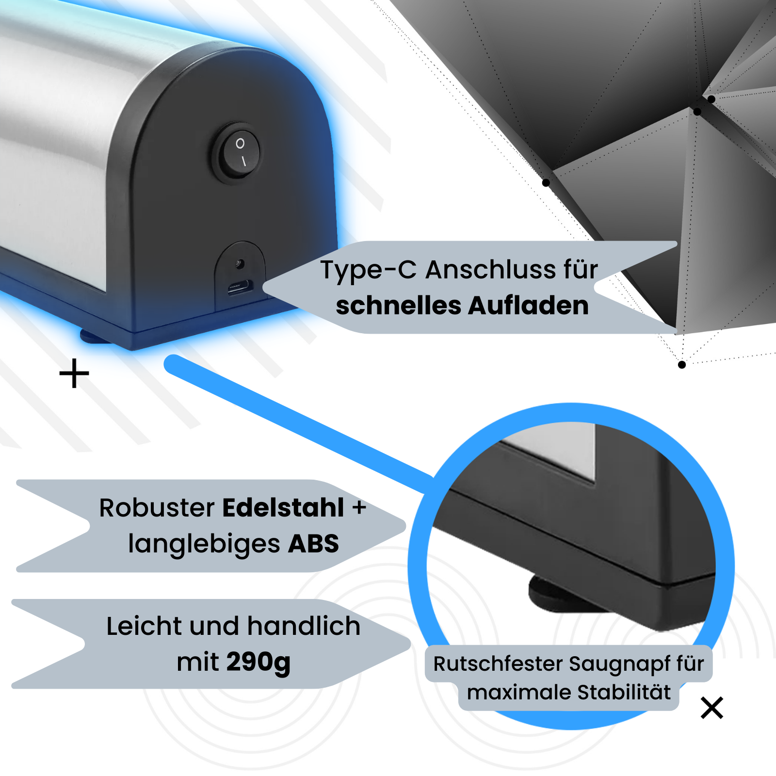 Messerglück® Elektrischer USB-Messerschärfer – Kabelloser Diamant-Schleifer für Messer & Scheren