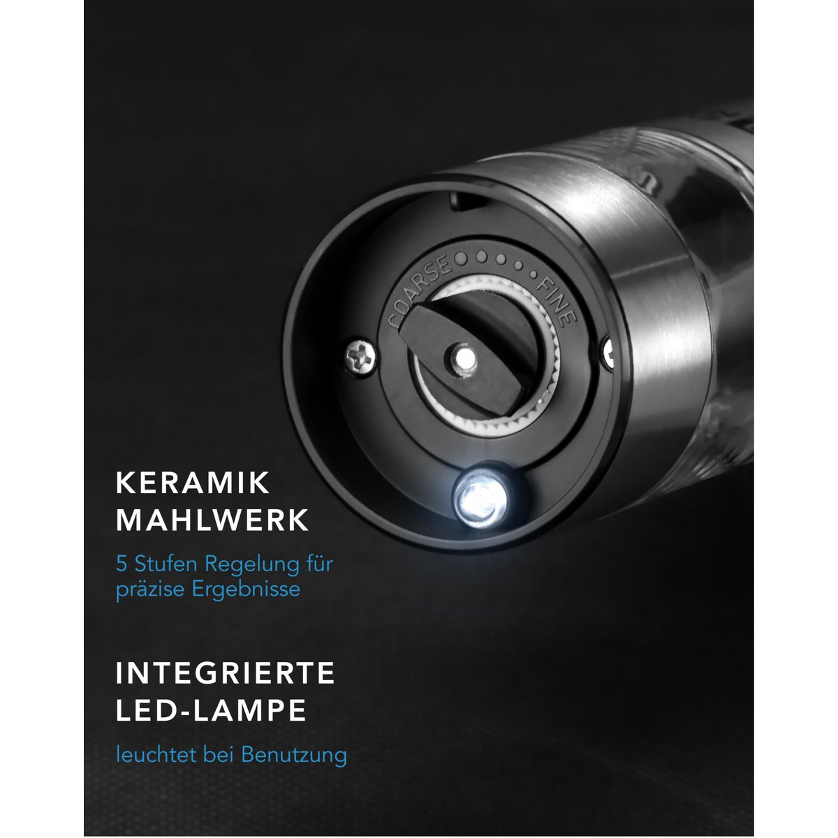 LEBENLANG Salz und Pfeffermühle Elektrisch - Wiederaufladbar & Viel Zubehör I Batterie Set I Pfefferstreuer Pfeffer und Salzmühle für grobes Salt