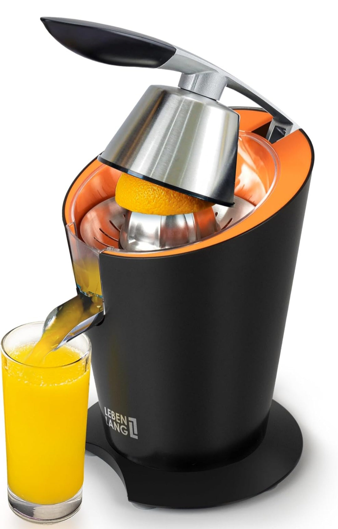 LEBENLANG Saftpresse elektrisch 600W - Inkl. Edelstahlkegel & BPA-Frei I Hohe Ergiebigkeit I Orangenpresse Zitruspresse Zitronenpresse Orangensaftpresse