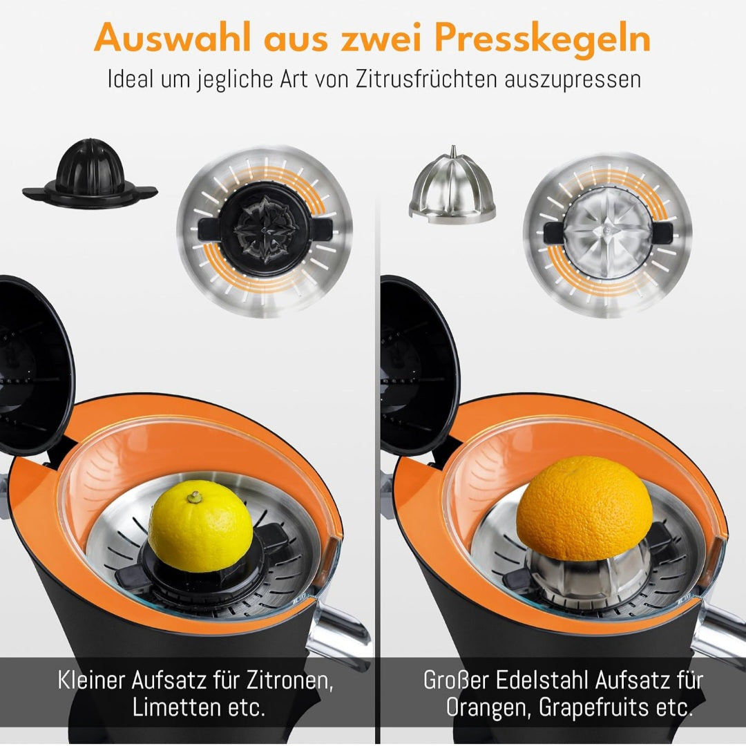 LEBENLANG Saftpresse elektrisch 600W - Inkl. Edelstahlkegel & BPA-Frei I Hohe Ergiebigkeit I Orangenpresse Zitruspresse Zitronenpresse Orangensaftpresse