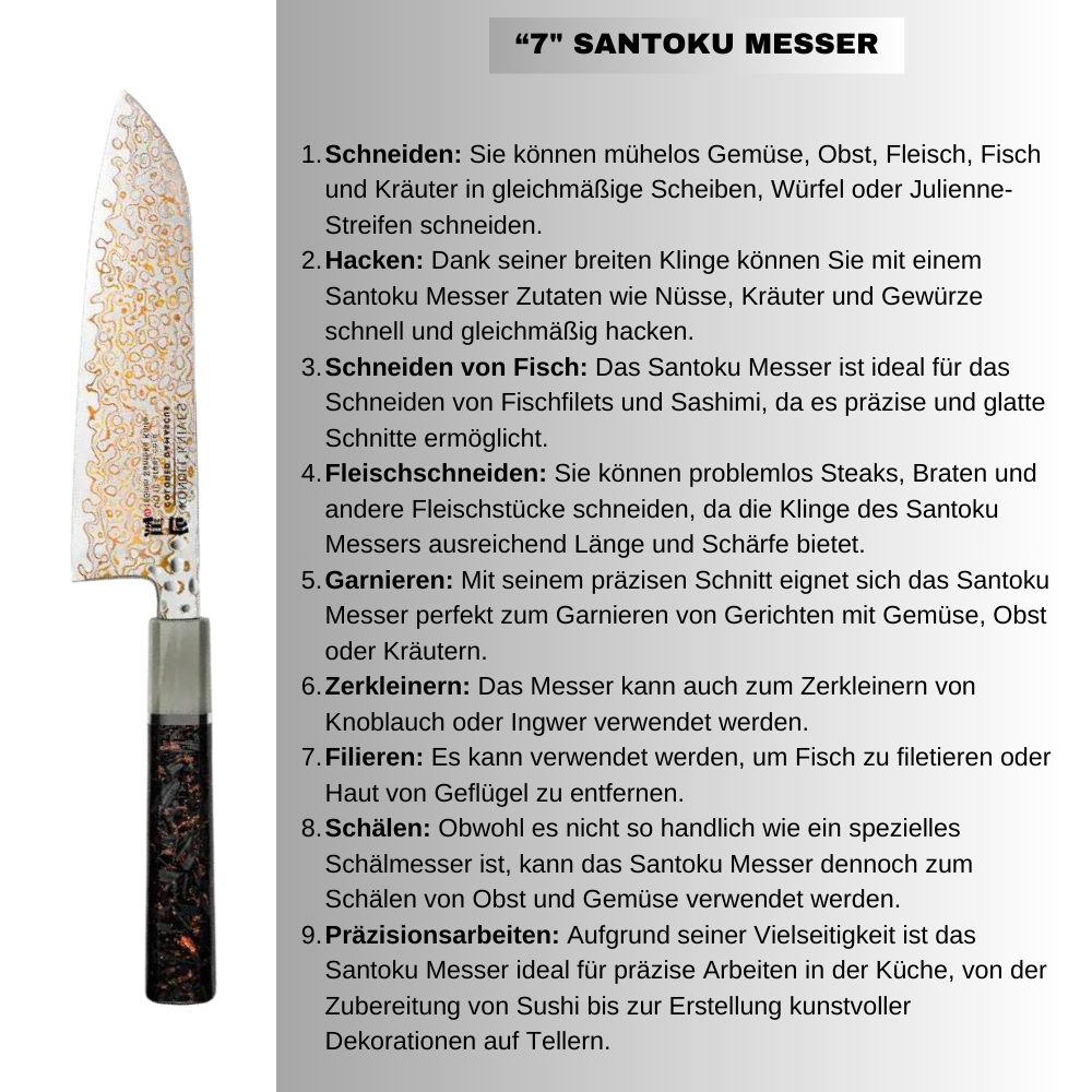 "SANTOKU" Luxury Damascus Steel Kitchen Knife, VG-10 Core, Made of Carbon Fiber and Copper / Lifetime Guarantee / FREE Sharpening Stone