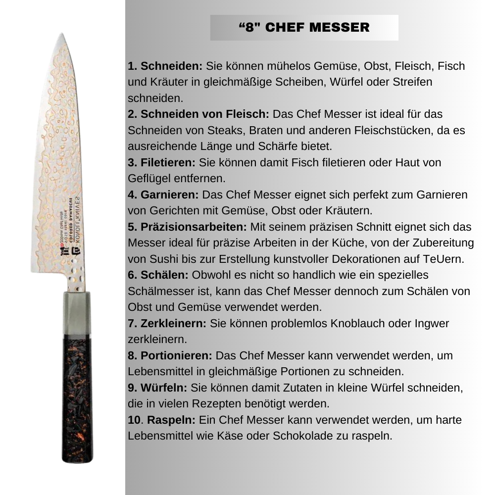 "CHEF" Luxus-Damaststahl-Küchenmesser, VG-10 Kern, aus Kohlefaser und Kupfer