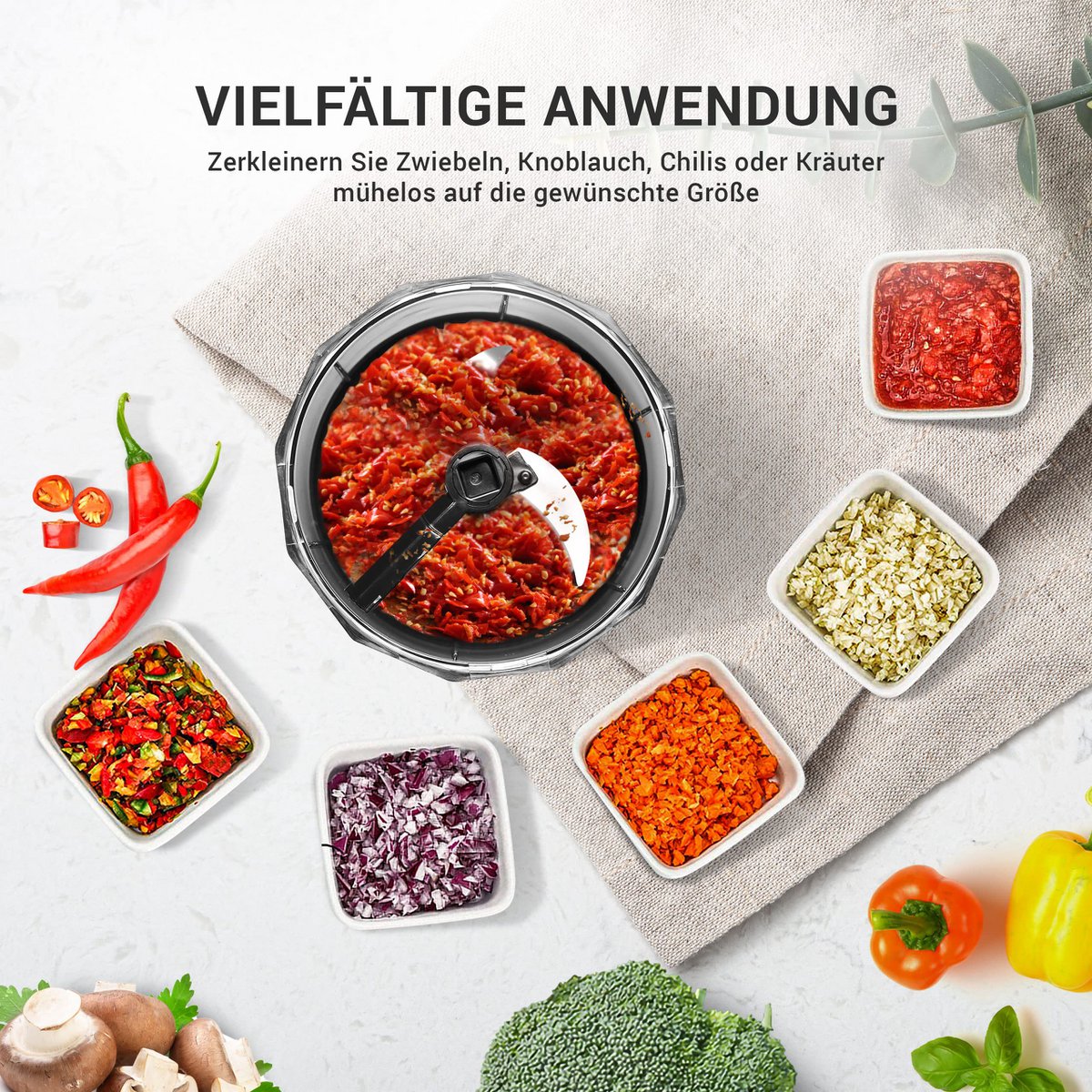 LEBENLANG Gemüse & Zwiebelschneider - 1L Obst Zerkleinerer manuell & BPA-Frei | Schwarz für Zwiebeln schneiden Knoblauch | Multifunktionschopper Küche Gemüseschneider Multizerkleinerer