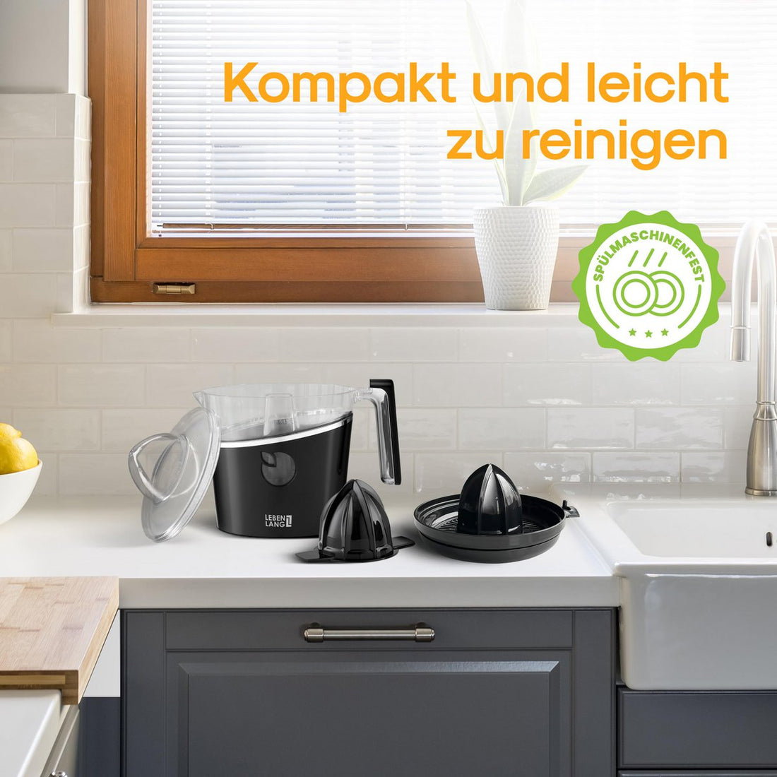 LEBENLANG Saftpresse elektrisch 800ml & Verstellbares Sieb - Orangenpresse, Zitruspresse, Zitronenpresse Obstpresse I Orangensaftpresse