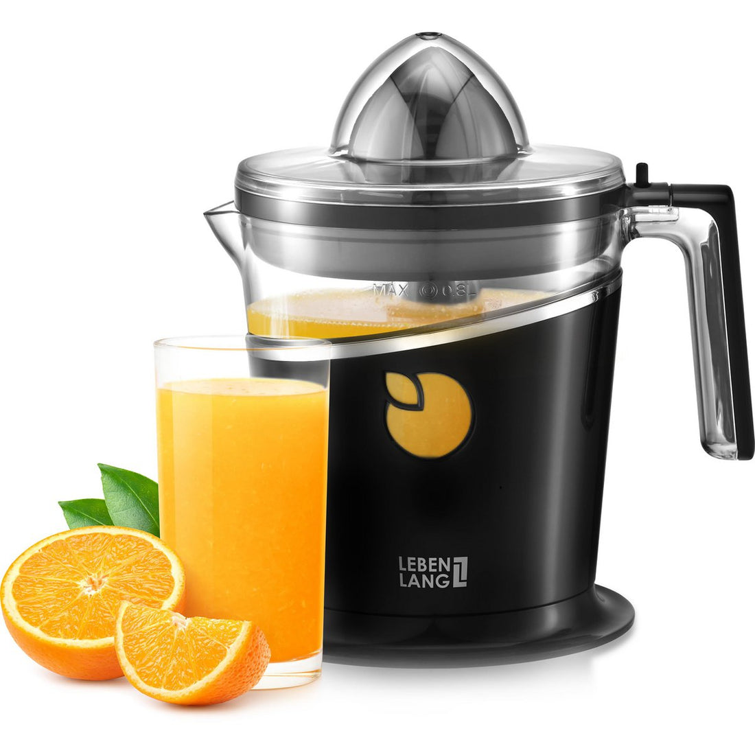 LEBENLANG Saftpresse elektrisch 800ml & Verstellbares Sieb - Orangenpresse, Zitruspresse, Zitronenpresse Obstpresse I Orangensaftpresse