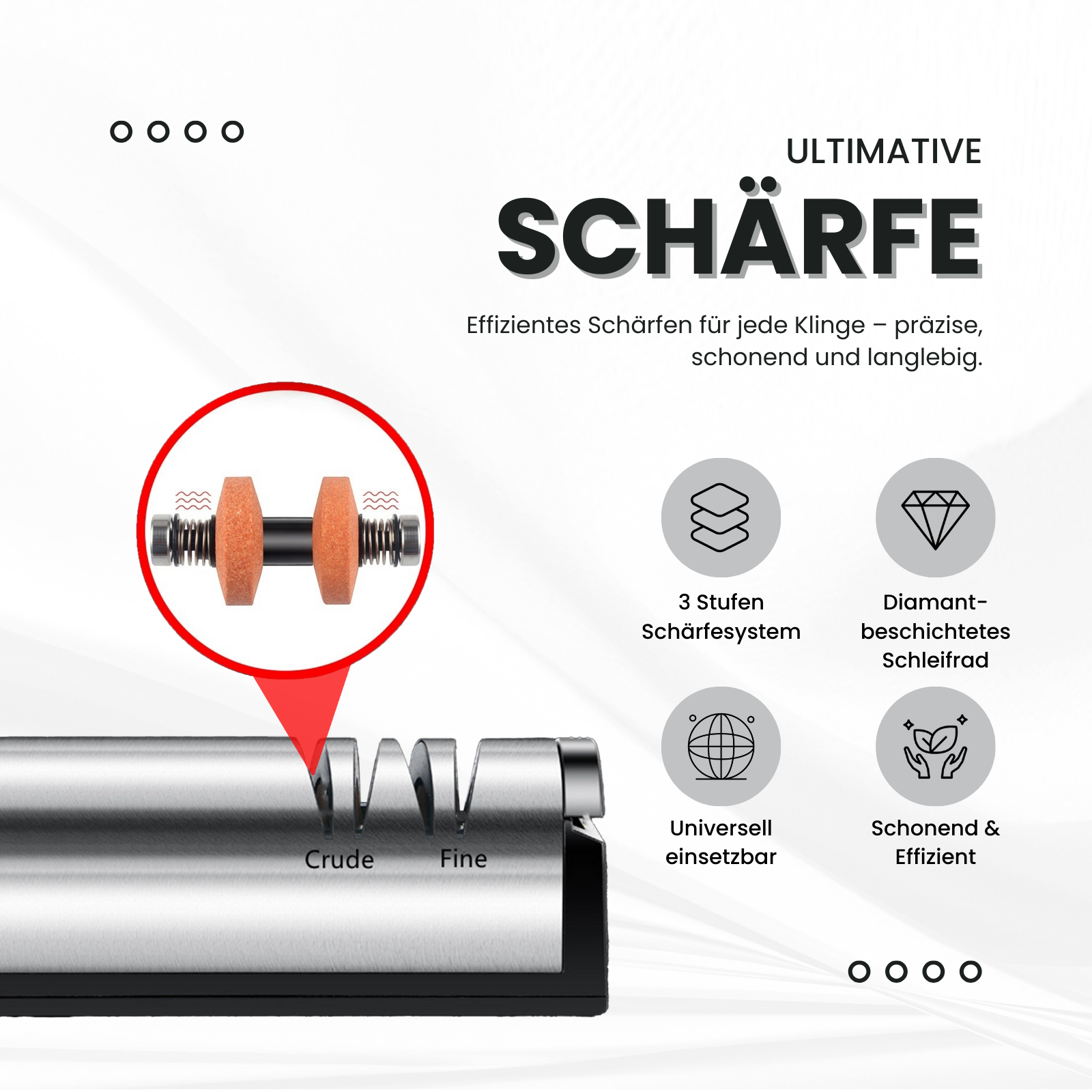 Messerglück® Elektrischer USB-Messerschärfer – Kabelloser Diamant-Schleifer für Messer &amp; Scheren