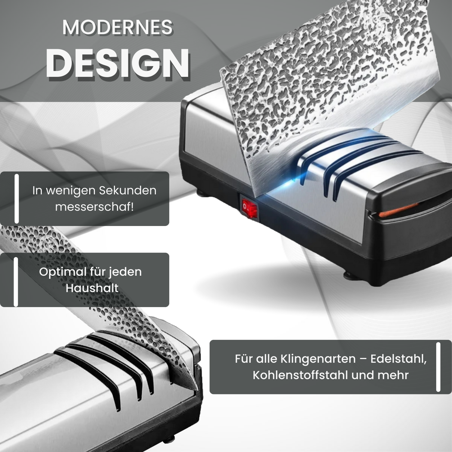 Messerglück® Elektrischer USB-Messerschärfer – Kabelloser Diamant-Schleifer für Messer &amp; Scheren