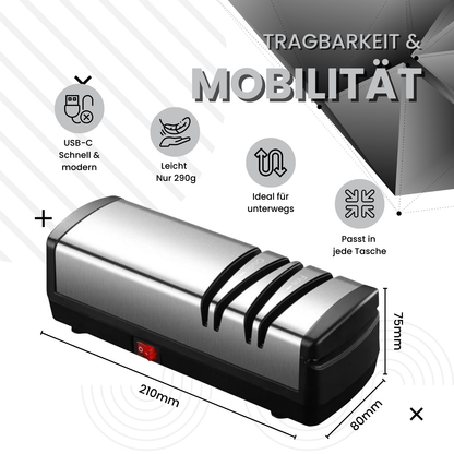 Messerglück® Elektrischer USB-Messerschärfer – Kabelloser Diamant-Schleifer für Messer &amp; Scheren