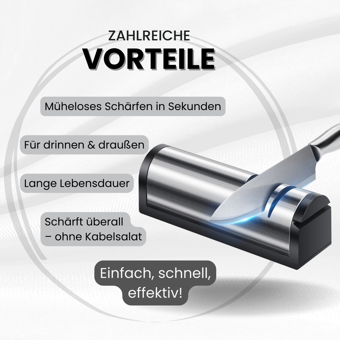 Messerglück® Elektrischer USB-Messerschärfer – Kabelloser Diamant-Schleifer für Messer & Scheren