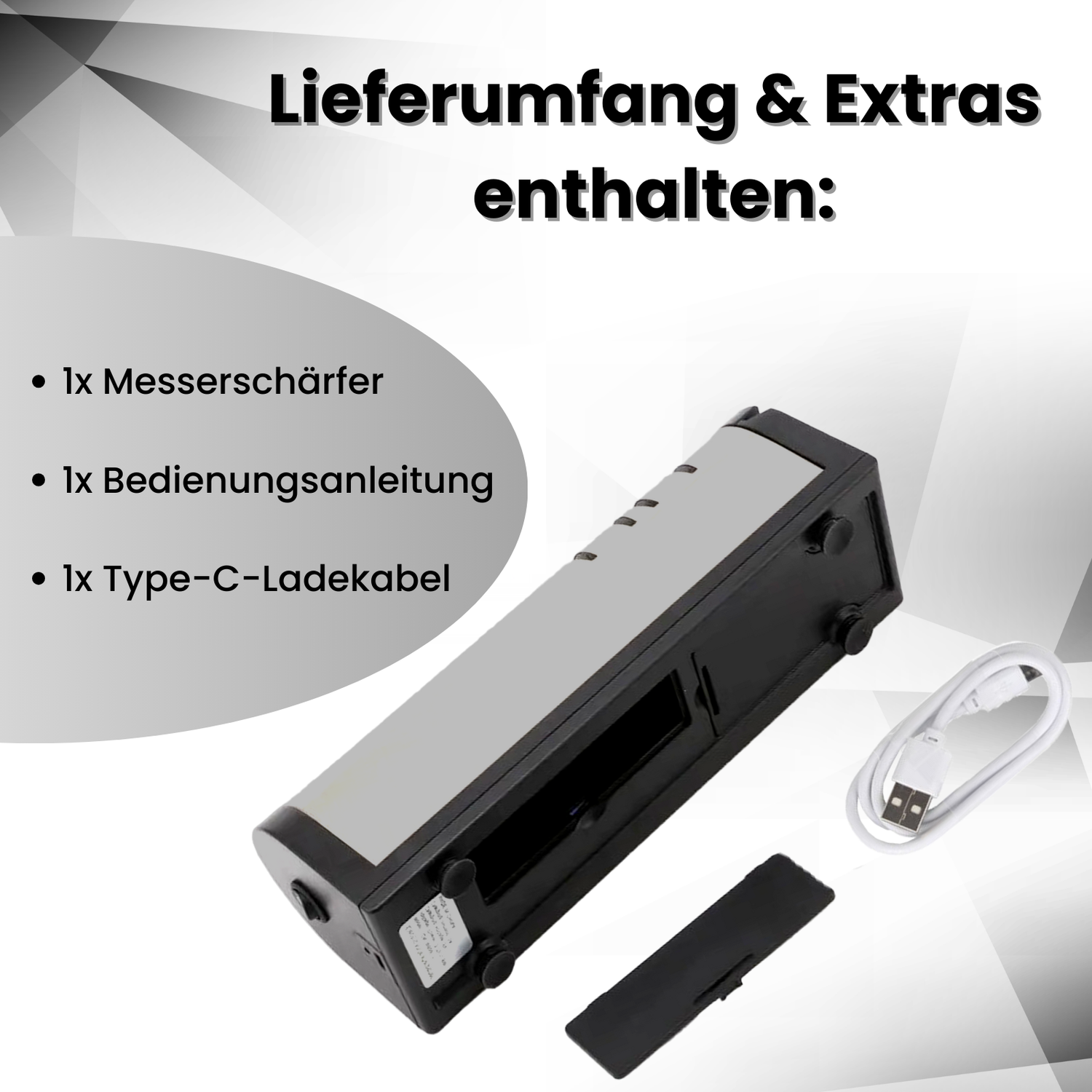 Messerglück® Elektrischer USB-Messerschärfer – Kabelloser Diamant-Schleifer für Messer &amp; Scheren