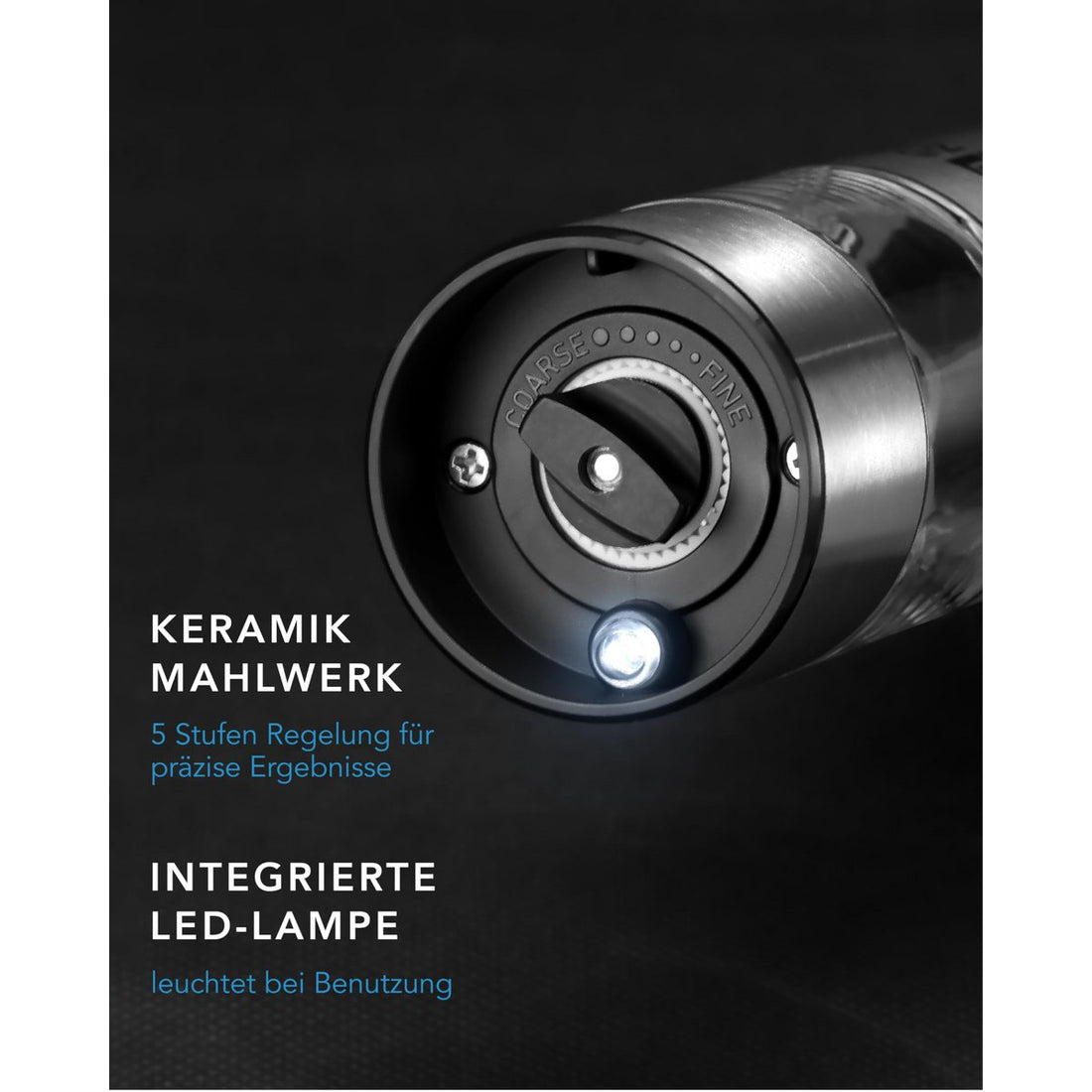 LEBENLANG Salz und Pfeffermühle Elektrisch - Wiederaufladbar & Viel Zubehör I Batterie Set I Pfefferstreuer Pfeffer und Salzmühle für grobes Salt