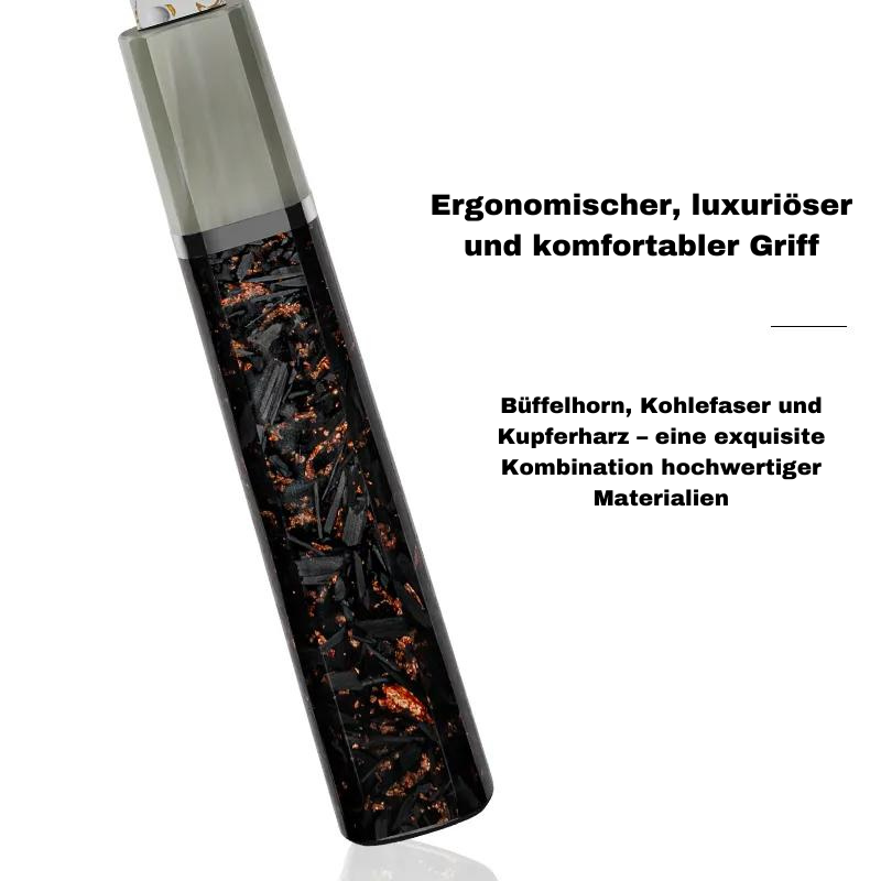 &quot;CHEF&quot; Luxus-Damaststahl-Küchenmesser, VG-10 Kern, aus Kohlefaser und Kupfer / Lebenslange Garantie / GRATIS Schleifstein