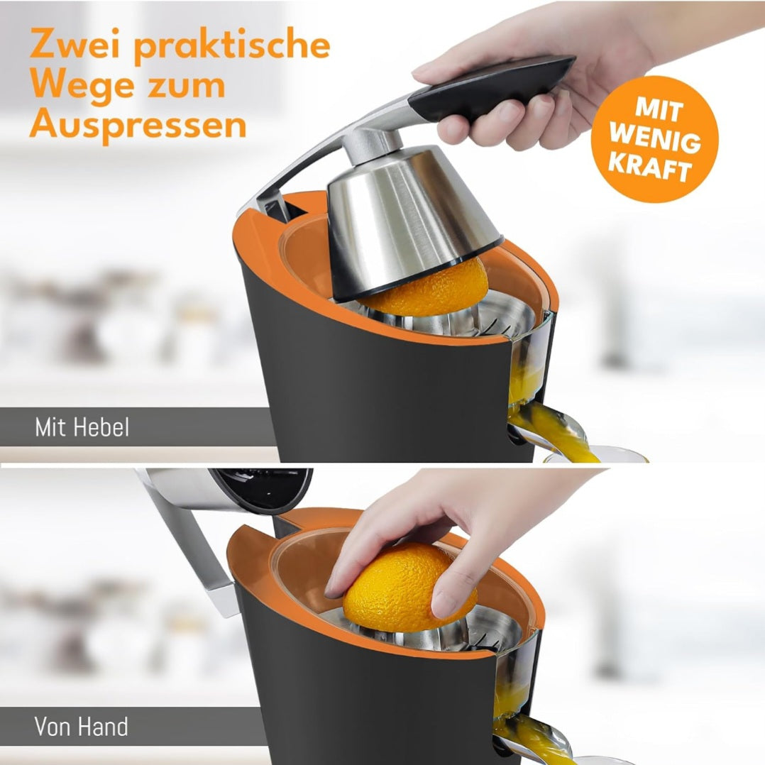 LEBENLANG Saftpresse elektrisch 600W - Inkl. Edelstahlkegel & BPA-Frei I Hohe Ergiebigkeit I Orangenpresse Zitruspresse Zitronenpresse Orangensaftpresse