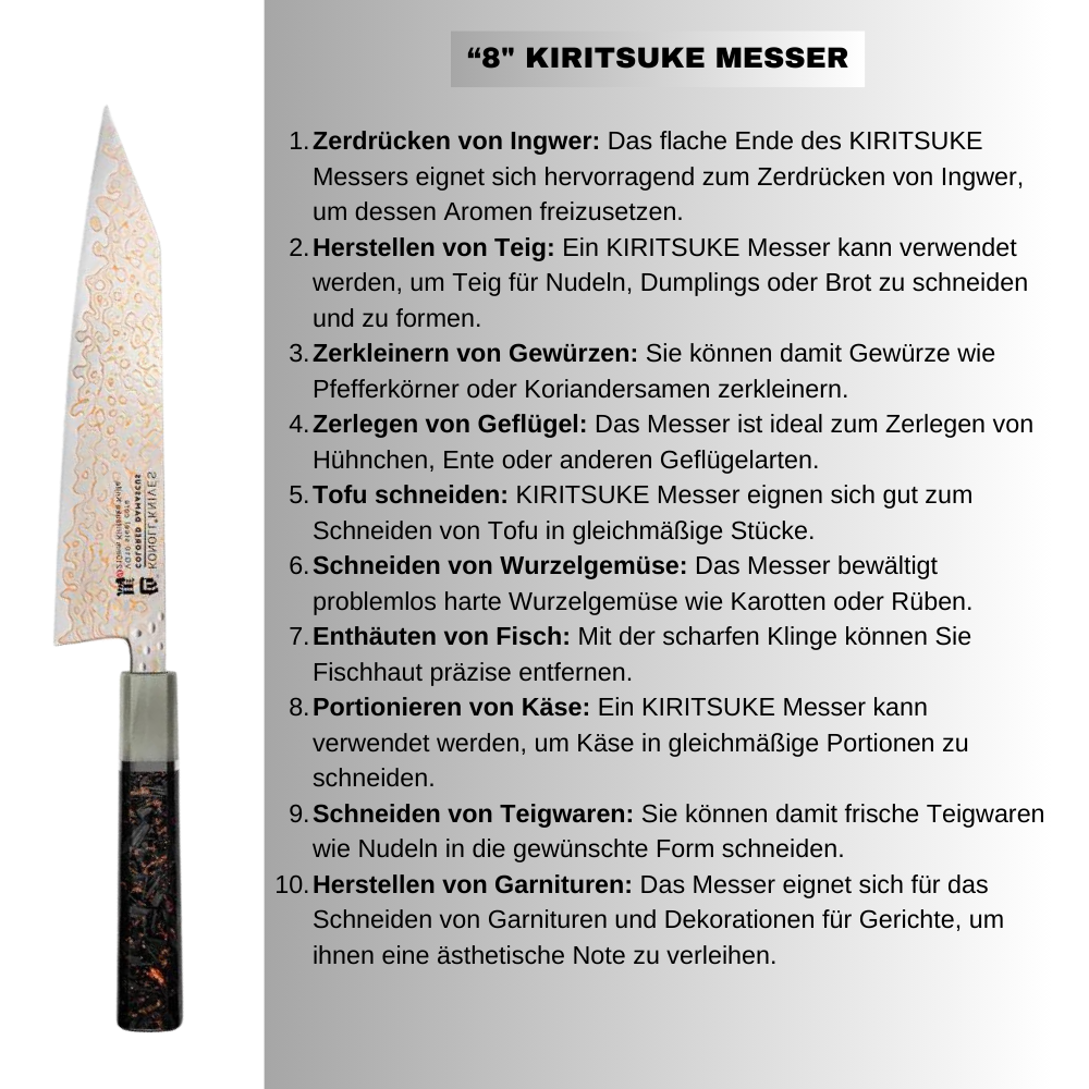 &quot;KIRITSUKE GIGANT&quot; Luxus-Damaststahl-Küchenmesser, VG-10 Kern, aus Kohlefaser und Kupfer / Lebenslange Garantie / GRATIS Schleifstein