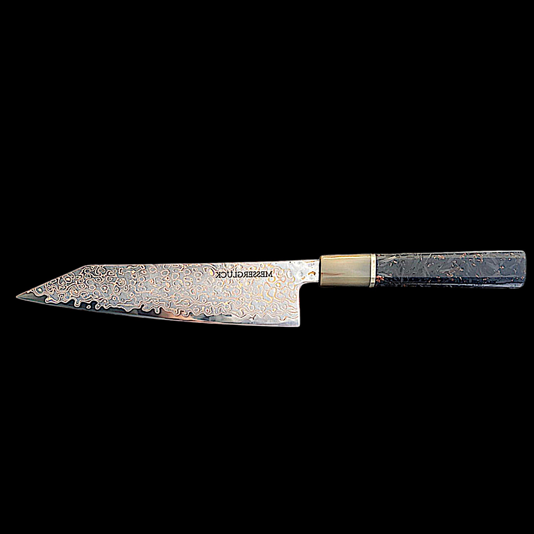 Coltello da cucina di lusso in acciaio damasco &quot;KIRITSUKE GIGANT&quot;, nucleo VG-10, fibra di carbonio e rame / Garanzia a vita / Pietra per affilare GRATUITA