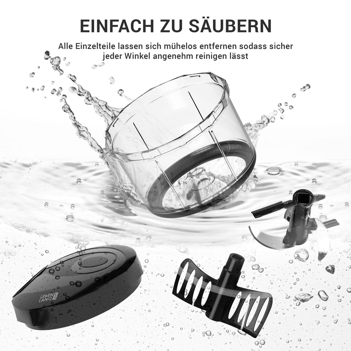 LEBENLANG Gemüse &amp; Zwiebelschneider - 1L Obst Zerkleinerer manuell &amp; BPA-Frei | Schwarz für Zwiebeln schneiden Knoblauch | Multifunktionschopper Küche Gemüseschneider Multizerkleinerer