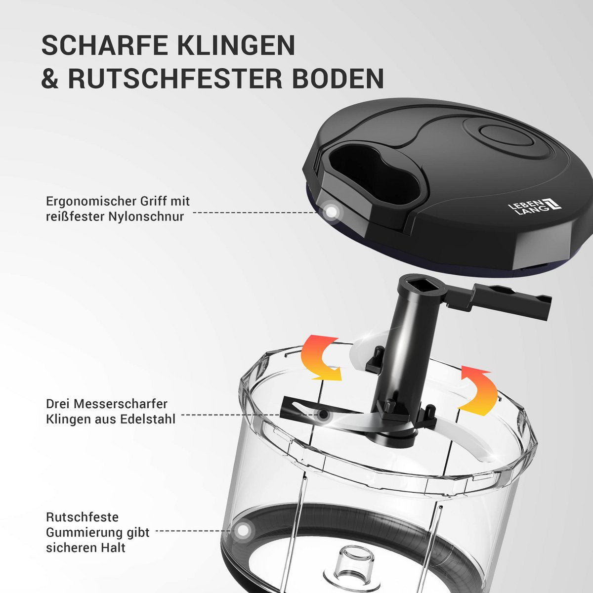 LEBENLANG Gemüse &amp; Zwiebelschneider - 1L Obst Zerkleinerer manuell &amp; BPA-Frei | Schwarz für Zwiebeln schneiden Knoblauch | Multifunktionschopper Küche Gemüseschneider Multizerkleinerer