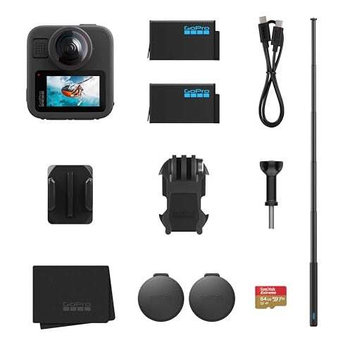 GoPro MAX2 Set mit Verlängerungsstange, 2 Enduro-Akkus & SanDisk microSD